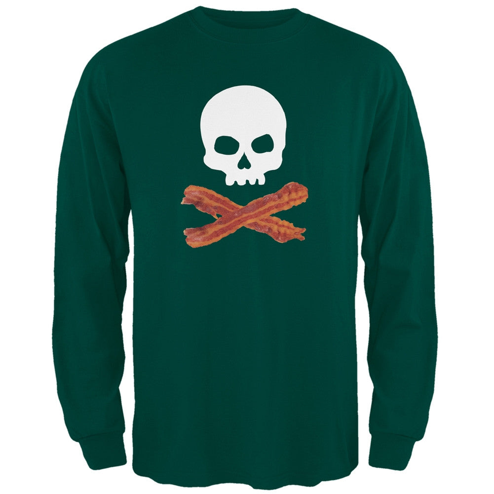 Bacon Skull And Crossbones Black Adult Long Sleeve T-Shirt Men's Long Sleeves Old Glory 2XL Dark Green 