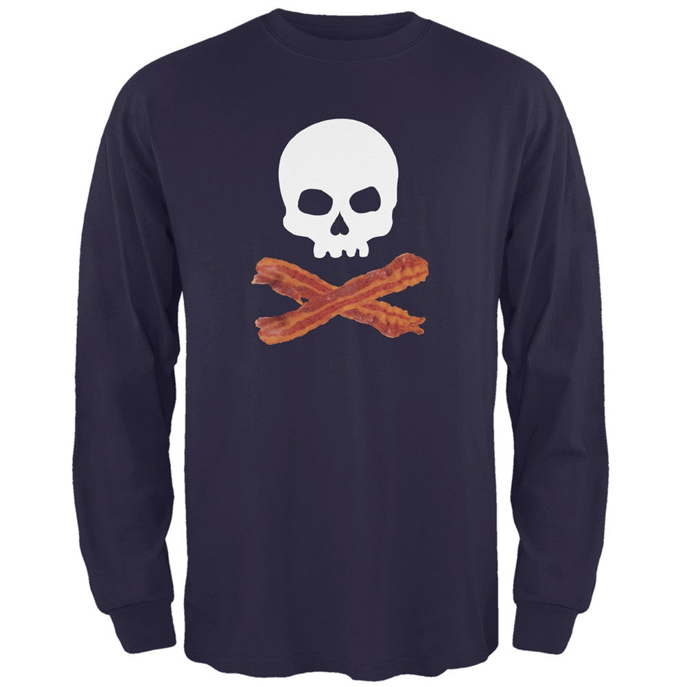 Bacon Skull And Crossbones Black Adult Long Sleeve T-Shirt Men's Long Sleeves Old Glory 2XL Dark Blue 