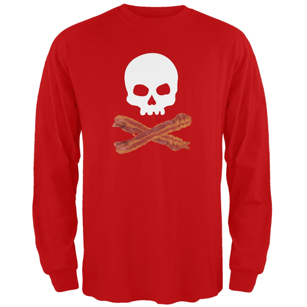 Bacon Skull And Crossbones Black Adult Long Sleeve T-Shirt Men's Long Sleeves Old Glory 2XL Red 