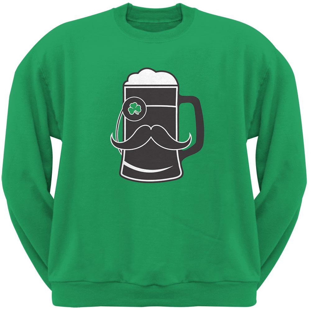 Beer Mug-stache Green Adult Crewneck Sweatshirt Men's Sweatshirts Old Glory SM Green 