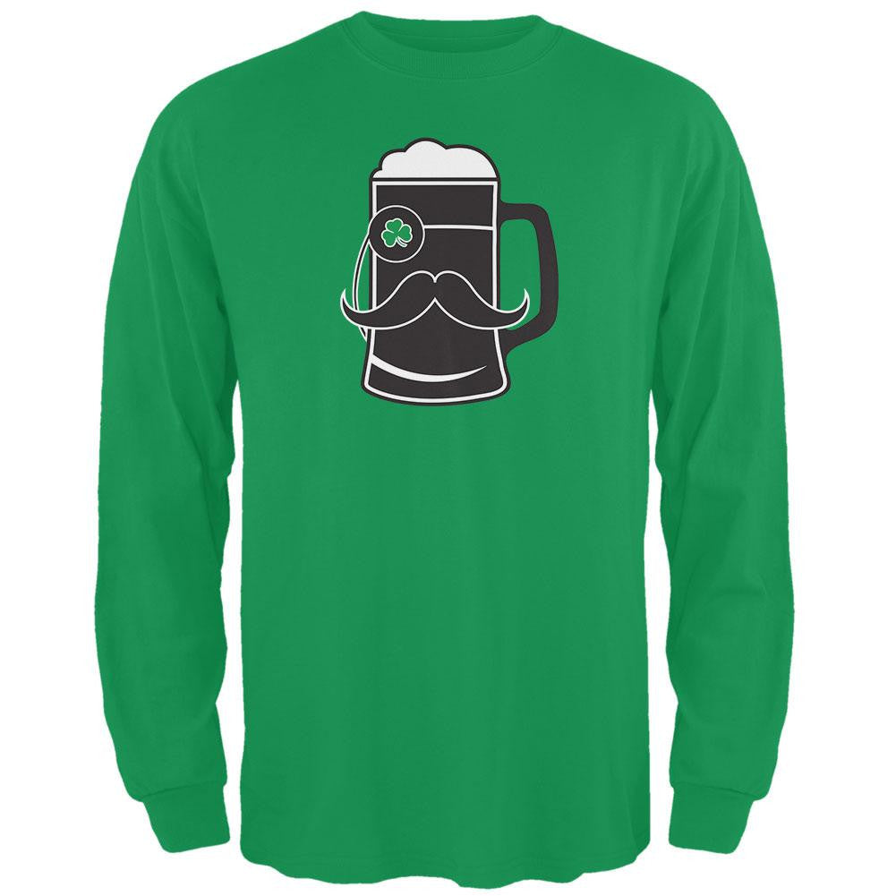 Beer Mug-stache Green Adult Long Sleeve T-Shirt Men's Long Sleeves Old Glory SM Green 