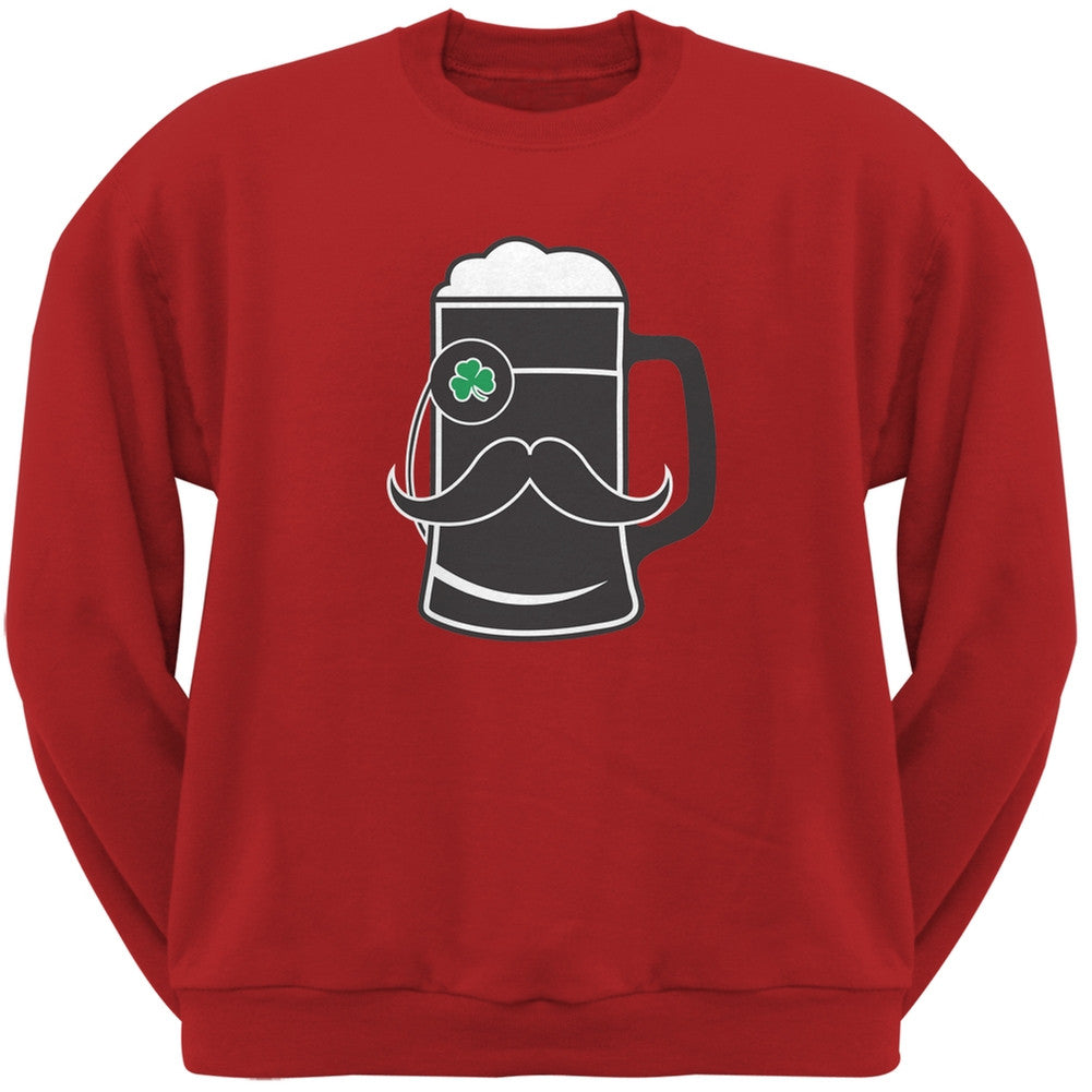 Beer Mug-stache Red Adult Crewneck Sweatshirt Men's Sweatshirts Old Glory SM Red 