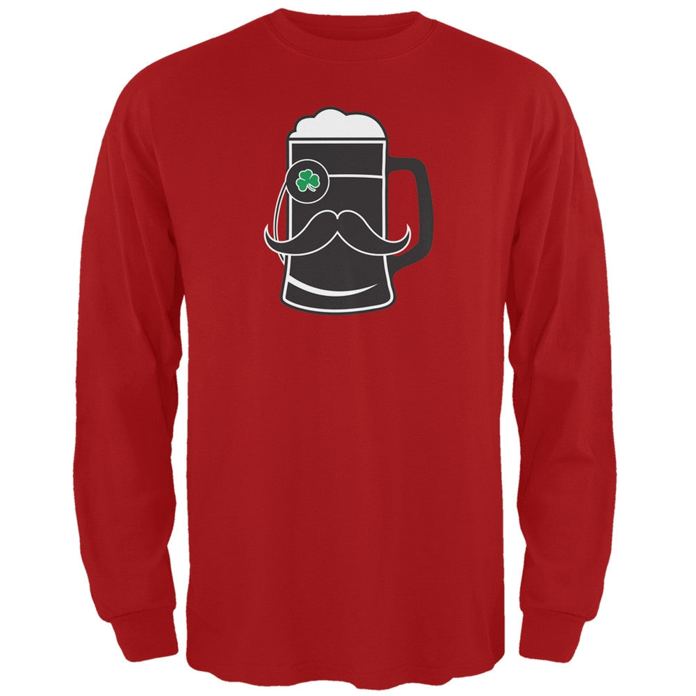 Beer Mug-stache Red Adult Long Sleeve T-Shirt Men's Long Sleeves Old Glory SM Red 