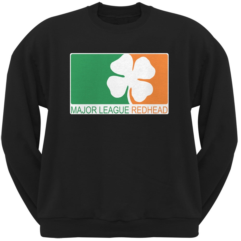 St. Patricks Day - Major League Redhead Black Adult Crew Neck Sweatshirt Men's Sweatshirts Old Glory   