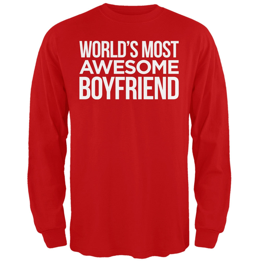 World's Most Awesome Boyfriend Red Adult Long Sleeve T-Shirt Men's Long Sleeves Old Glory   