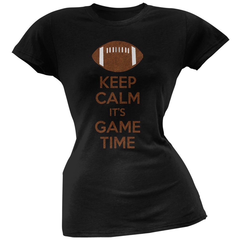 Keep Calm Game Time Football Black Juniors Soft T-Shirt Juniors T-Shirts Old Glory 2XL Black 