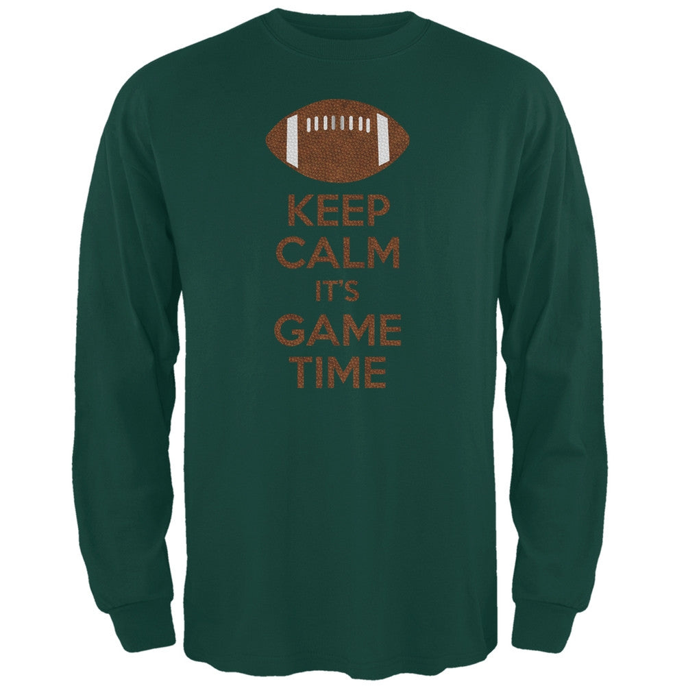 Keep Calm Game Time Football Forest Green Adult Long Sleeve T-Shirt Men's Long Sleeves Old Glory 2XL Green 