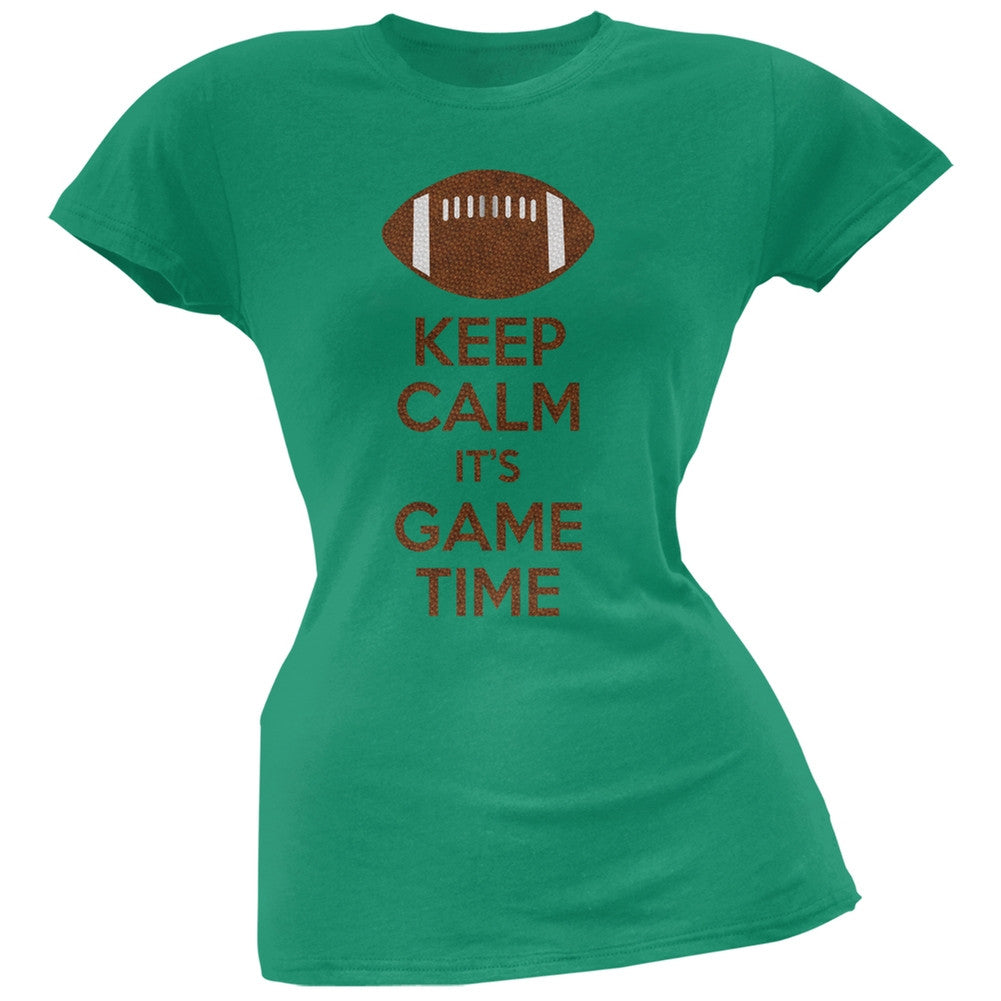 Keep Calm Game Time Football Kelly Green Juniors Soft T-Shirt Juniors T-Shirts Old Glory 2XL Green 