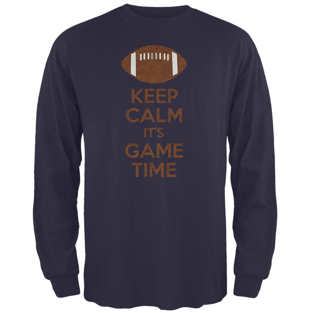 Keep Calm Game Time Football New England Blue Adult Long Sleeve T-Shirt Men's Long Sleeves Old Glory 2XL Blue 