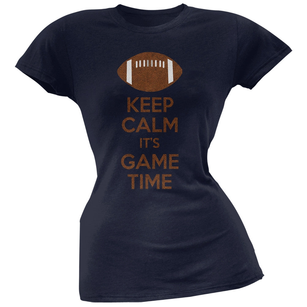 Keep Calm Game Time Football New England Blue Juniors Soft T-Shirt Juniors T-Shirts Old Glory 2XL Blue 