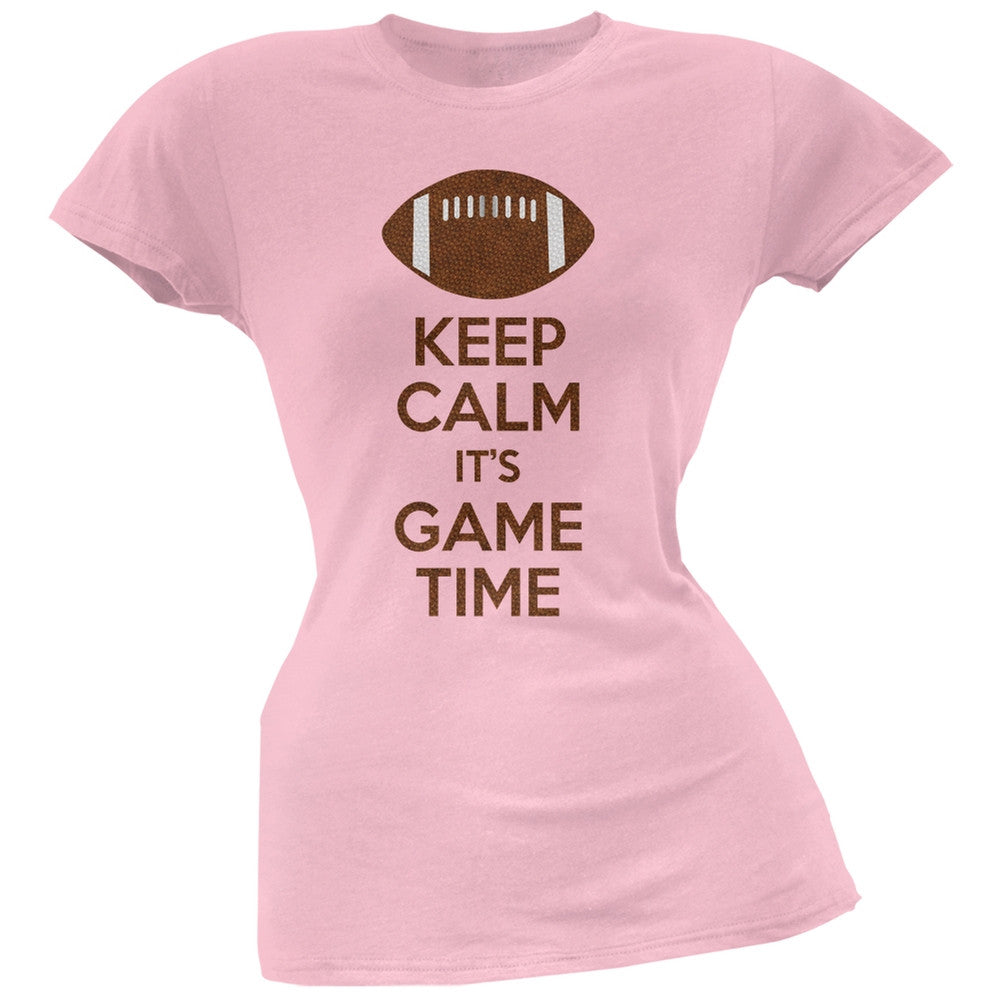 Keep Calm Game Time Football Pink Juniors Soft T-Shirt Juniors T-Shirts Old Glory 2XL Pink 