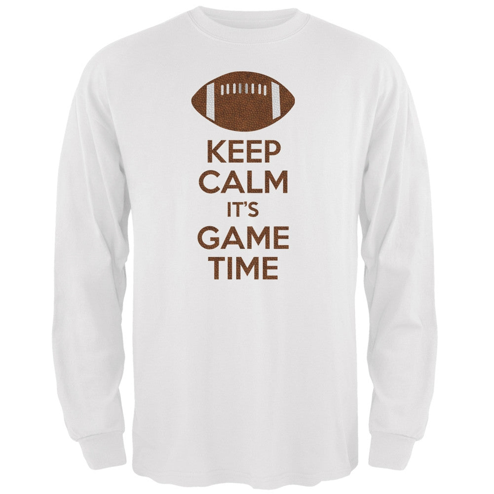 Keep Calm Game Time Football White Adult Long Sleeve T-Shirt Men's Long Sleeves Old Glory 2XL White 