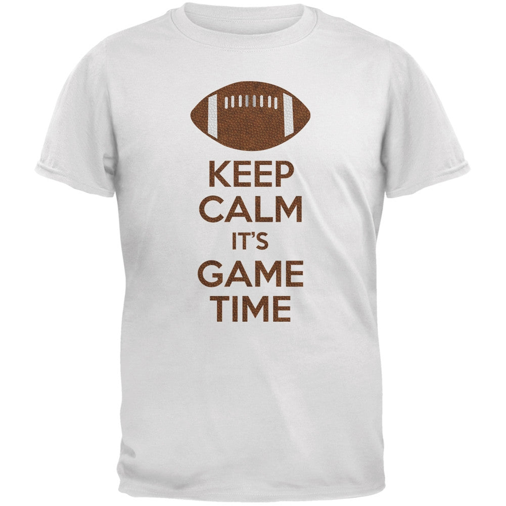 Keep Calm Game Time Football White Adult T-Shirt Men's T-Shirts Old Glory 2XL White 