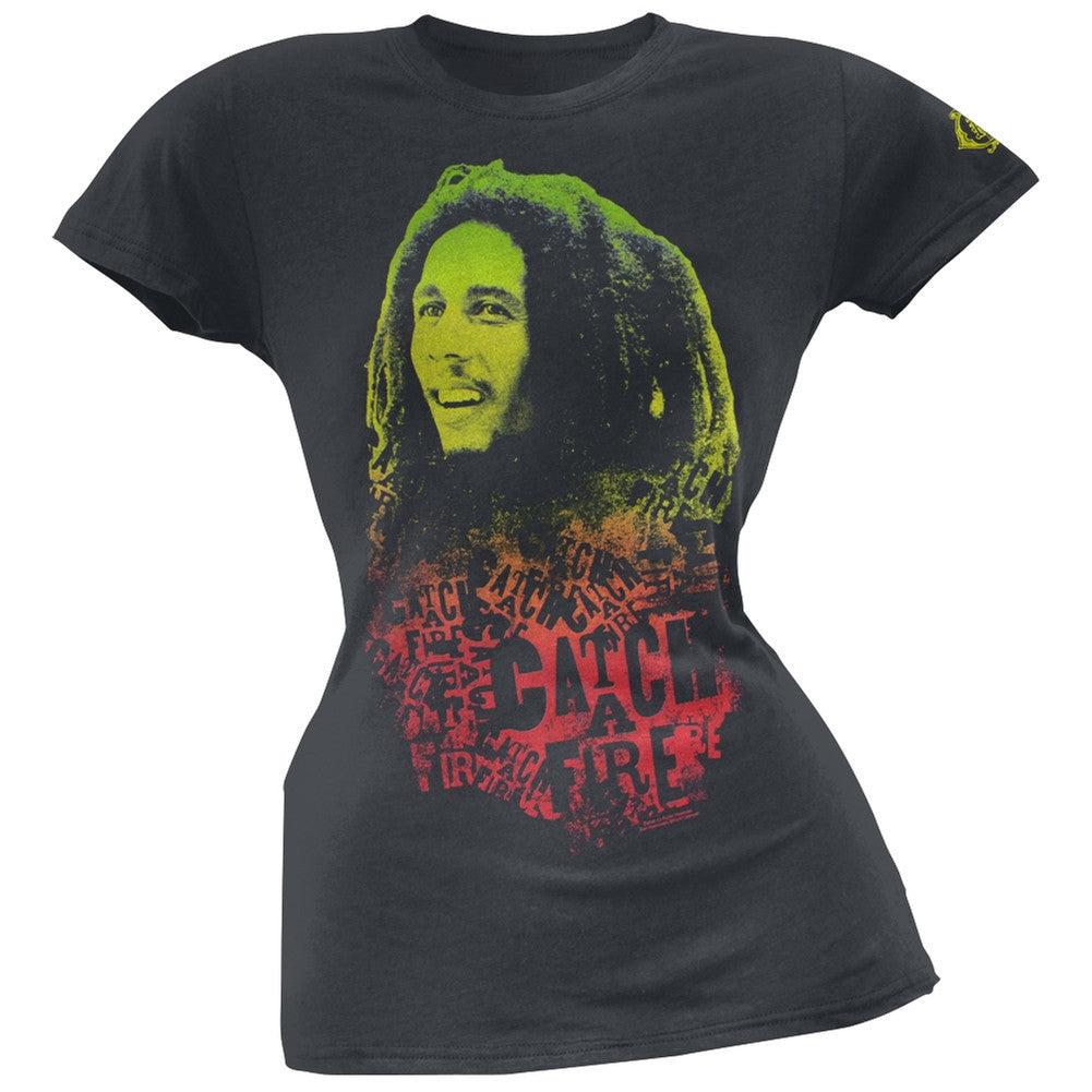 Bob Marley - Catch A Fire Soft Juniors T-Shirt Juniors T-Shirts Bob Marley XL Grey 