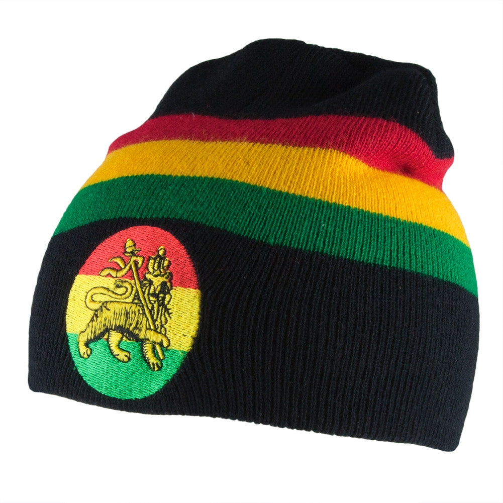 Rastafari - Rasta Lion Of Judah Knit Beanie Knit Hats Old Glory OS Black 