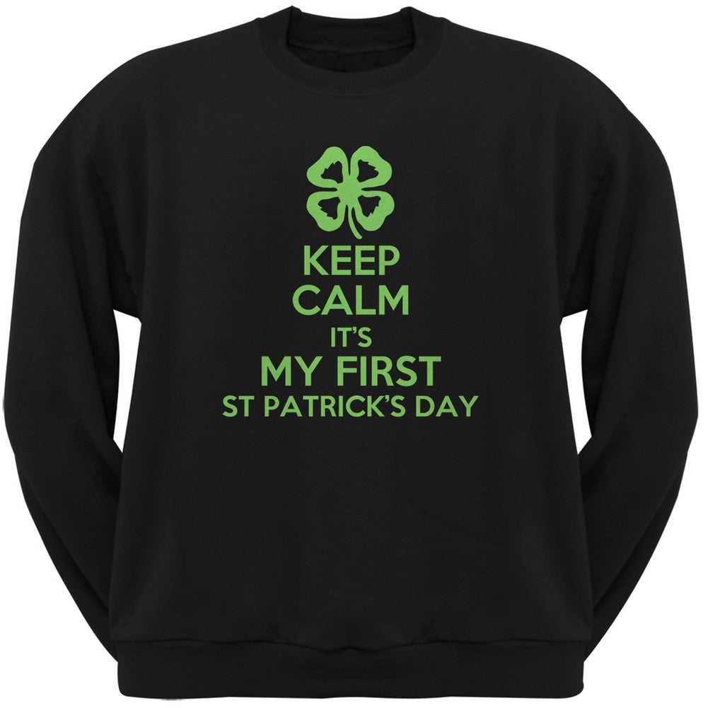 First St Patricks Day Clover Black Adult Crew Neck Sweatshirt Men's Sweatshirts Old Glory 2XL Black 