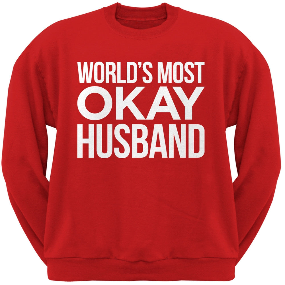 World's Most Okay Husband Black Adult Crew Neck Sweatshirt Men's Sweatshirts Old Glory   