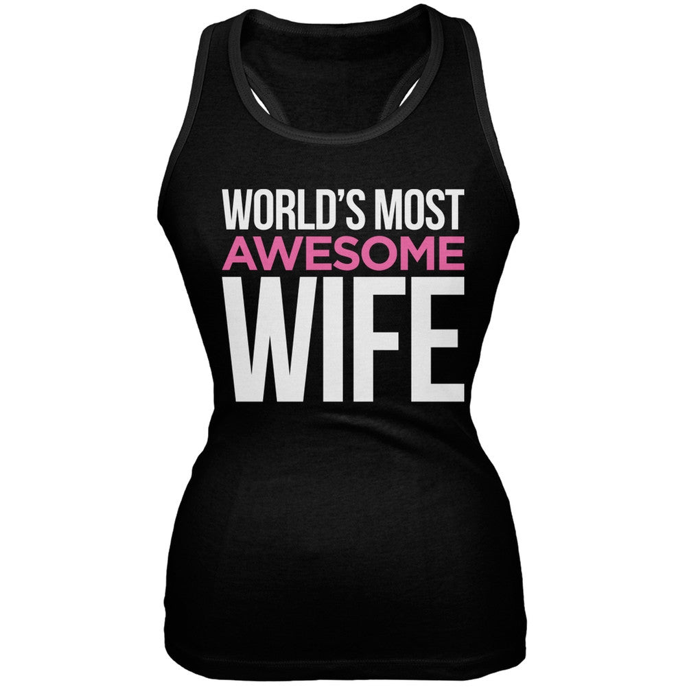 World's Most Awesome Wife Black Soft Juniors Tank Top Juniors Tank Tops Old Glory 2XL Black 