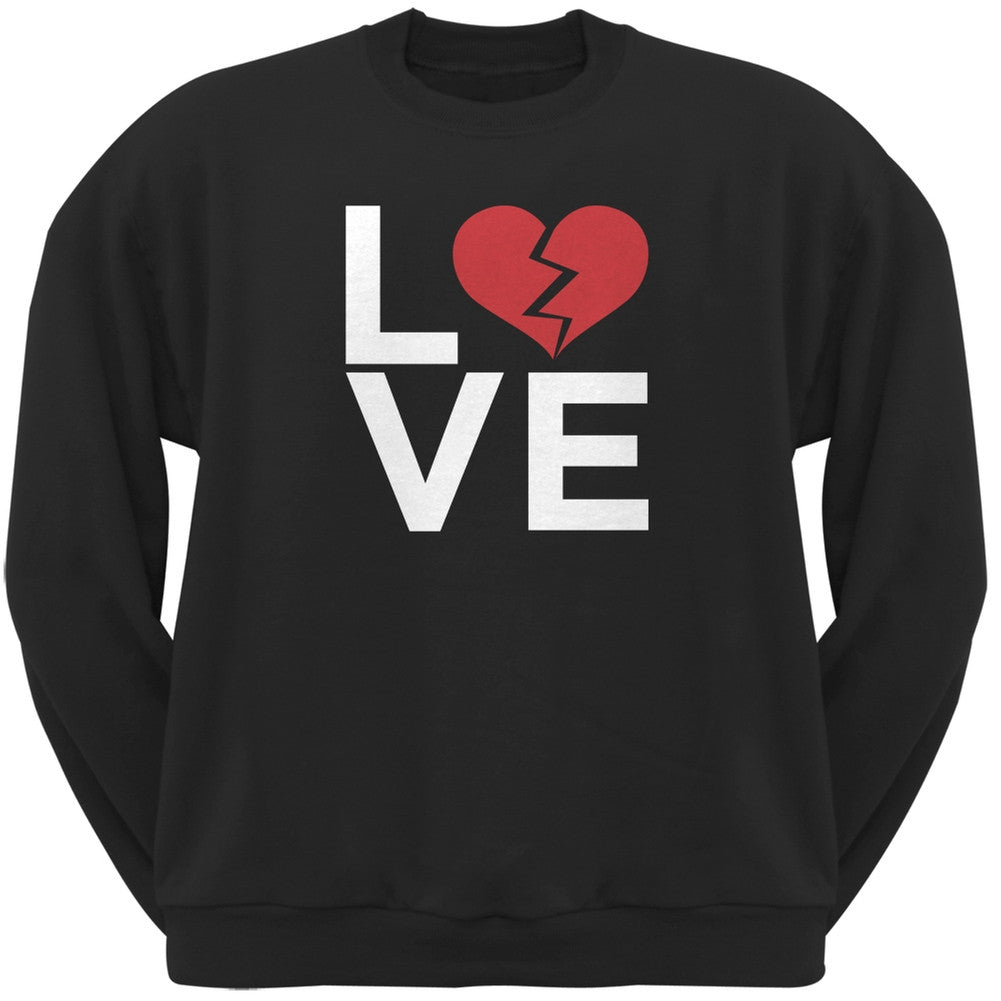 Love Broken Heart Black Adult Crew Neck Sweatshirt Men's Sweatshirts Old Glory   