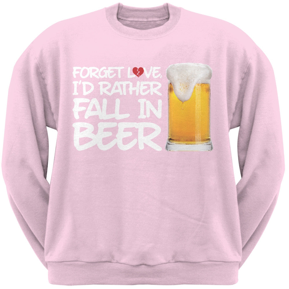 Forget Love, I'd Rather Fall in Beer Black Adult Crew Neck Sweatshirt Men's Sweatshirts Old Glory SM Light Pink 