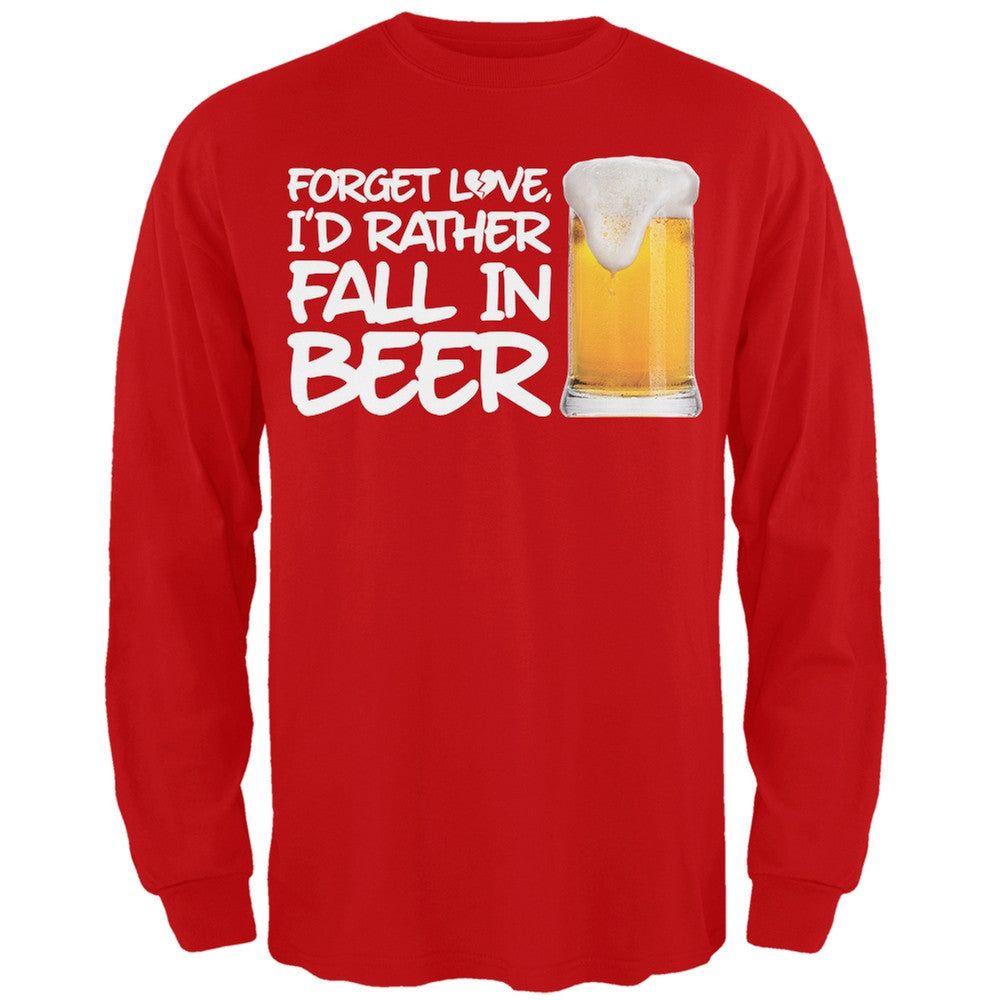 Forget Love, I'd Rather Fall in Beer Black Adult Long Sleeve T-Shirt Men's Long Sleeves Old Glory SM Red 