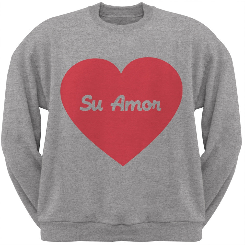 Valentine's Day Su Amor Heather Grey Adult Crew Neck Sweatshirt Men's Sweatshirts Old Glory   