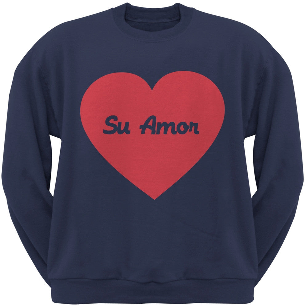 Valentine's Day Su Amor Heather Grey Adult Crew Neck Sweatshirt Men's Sweatshirts Old Glory   