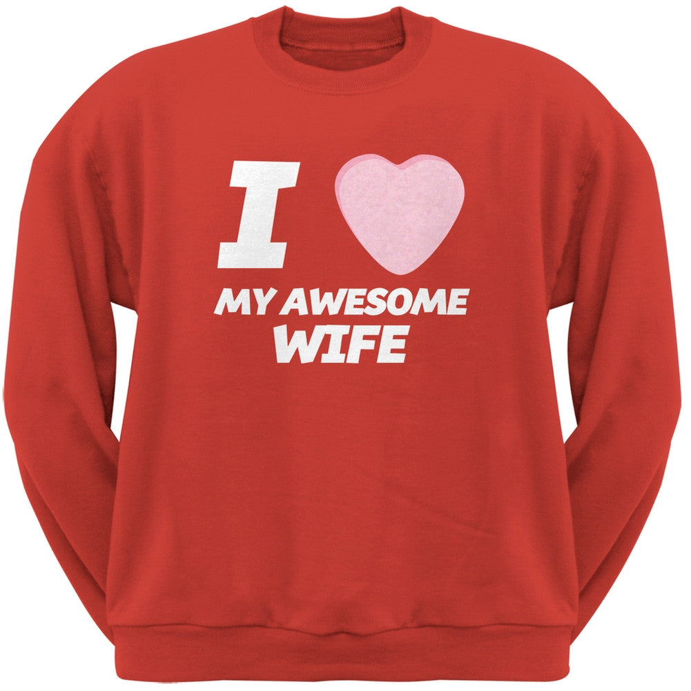 I Love My Awesome Wife Candy Heart Black Adult Crew Neck Sweatshirt Men's Sweatshirts Old Glory   