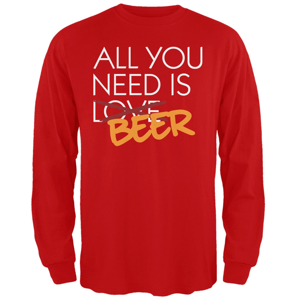 All You Need is Beer, Not Love Black Adult Long Sleeve T-Shirt Men's Long Sleeves Old Glory SM Red 