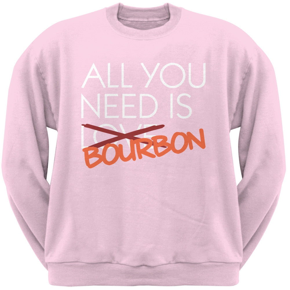 All You Need is Bourbon, Not Love Black Adult Crew Neck Sweatshirt Men's Sweatshirts Old Glory SM Light Pink 