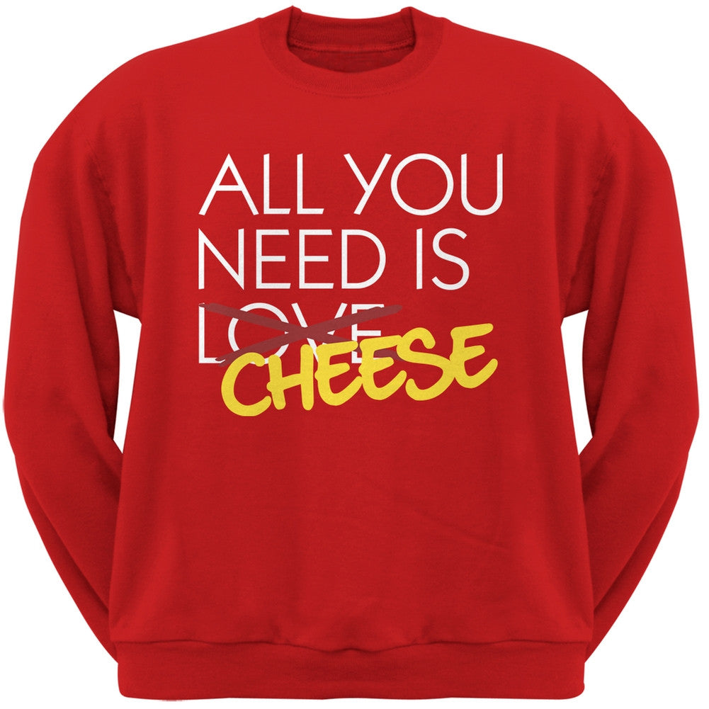 All You Need is Cheese, Not Love Black Adult Crew Neck Sweatshirt Men's Sweatshirts Old Glory   