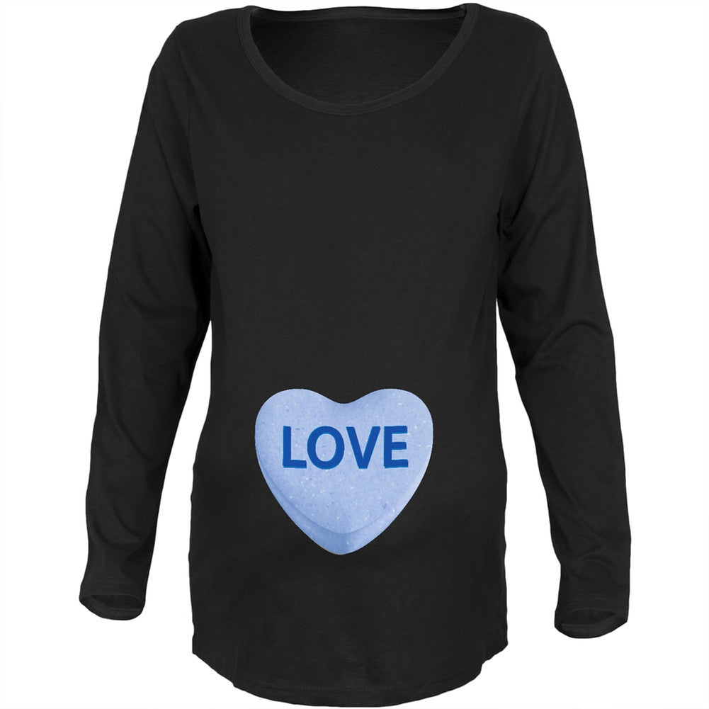 Baby Blue Love Candy Heart Black Womens Soft Maternity Long Sleeve T-Shirt Maternity T-Shirts Old Glory 2XL Black 