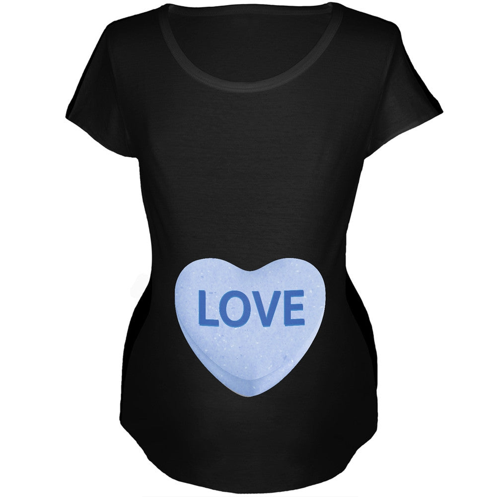 Baby Blue Love Candy Heart Black Womens Soft Maternity Long Sleeve T-Shirt Maternity T-Shirts Old Glory   