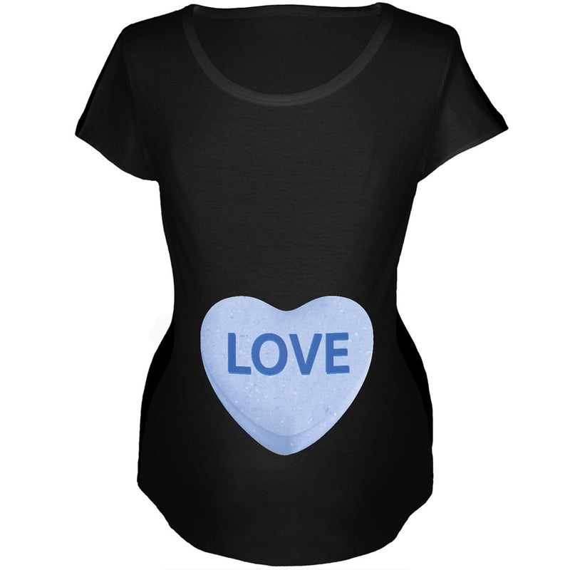 Baby Blue Love Candy Heart Black Womens Soft Maternity T-Shirt Maternity T-Shirts Old Glory   