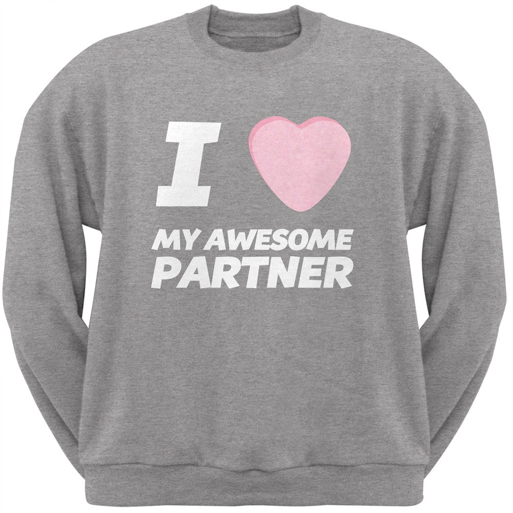 I Love My Awesome Partner Candy Heart Black Adult Crew Neck Sweatshirt Men's Sweatshirts Old Glory   