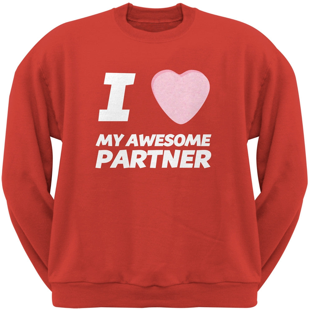 I Love My Awesome Partner Candy Heart Black Adult Crew Neck Sweatshirt Men's Sweatshirts Old Glory   