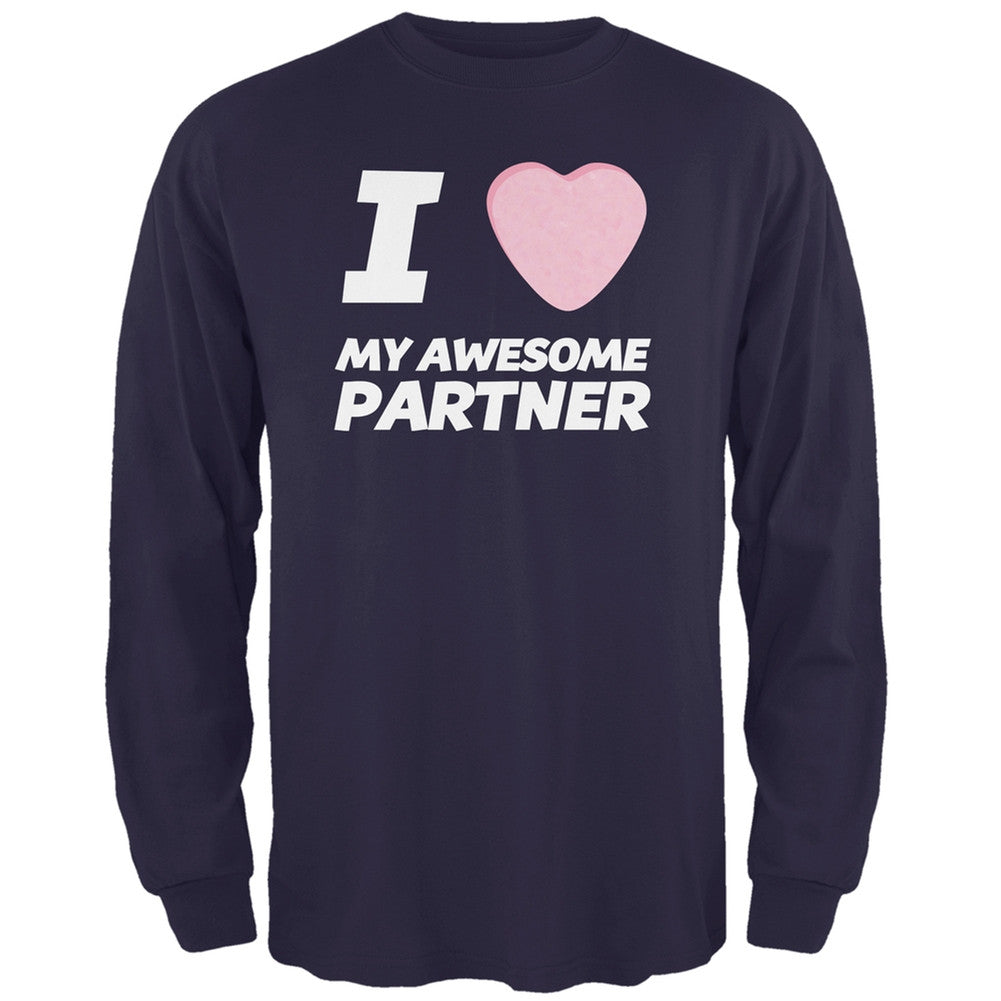 I Love My Awesome Partner Candy Heart Black Adult Long Sleeve T-Shirt ...