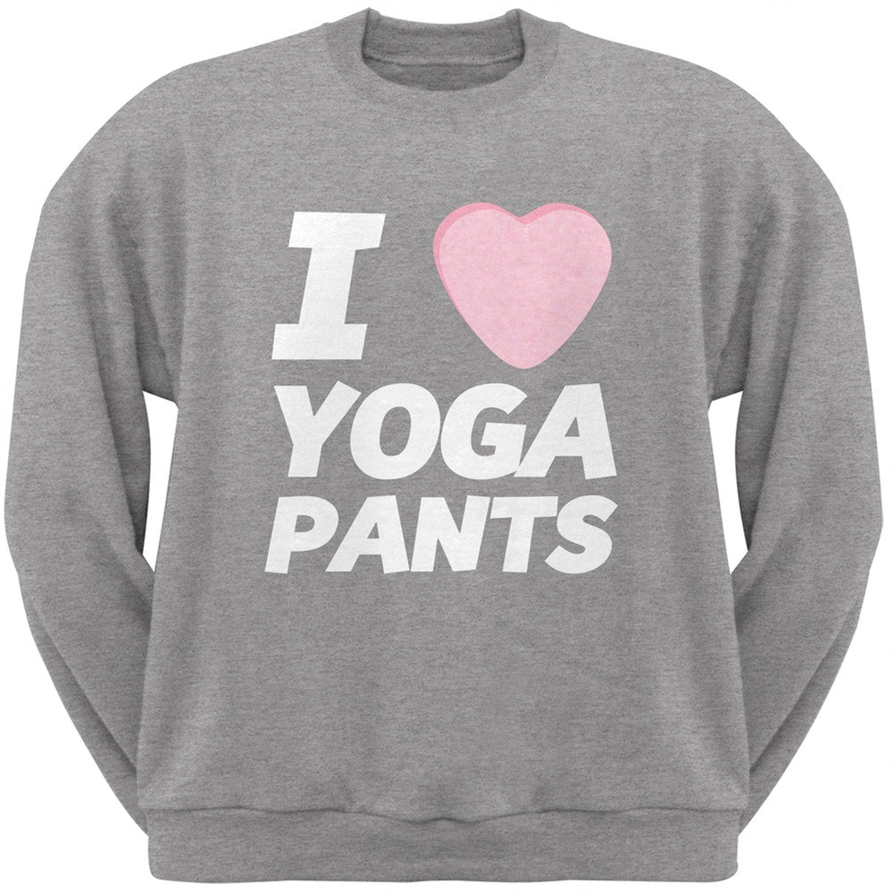 I Love Yoga Pants Candy Heart Heather Grey Adult Crew Neck Sweatshirt Men's Sweatshirts Old Glory   