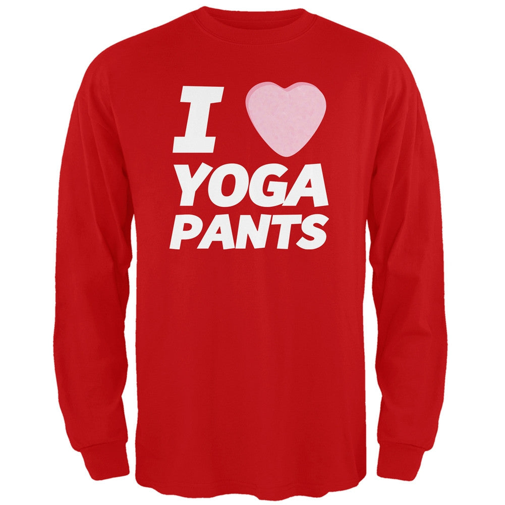 I Love Yoga Pants Candy Heart Heather Grey Adult Long Sleeve T-Shirt Men's Long Sleeves Old Glory   