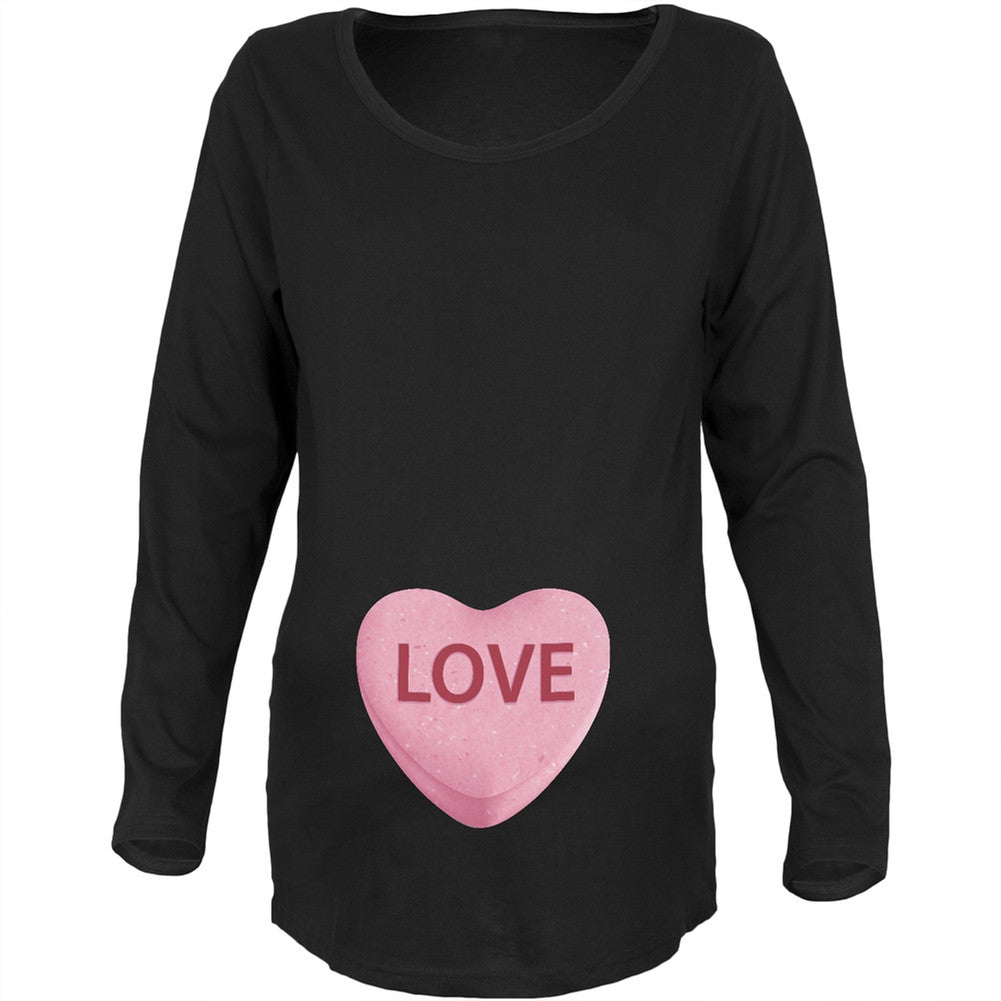 Pink Love Candy Heart Womens Black Soft Maternity Long Sleeve T-Shirt Maternity T-Shirts Old Glory   