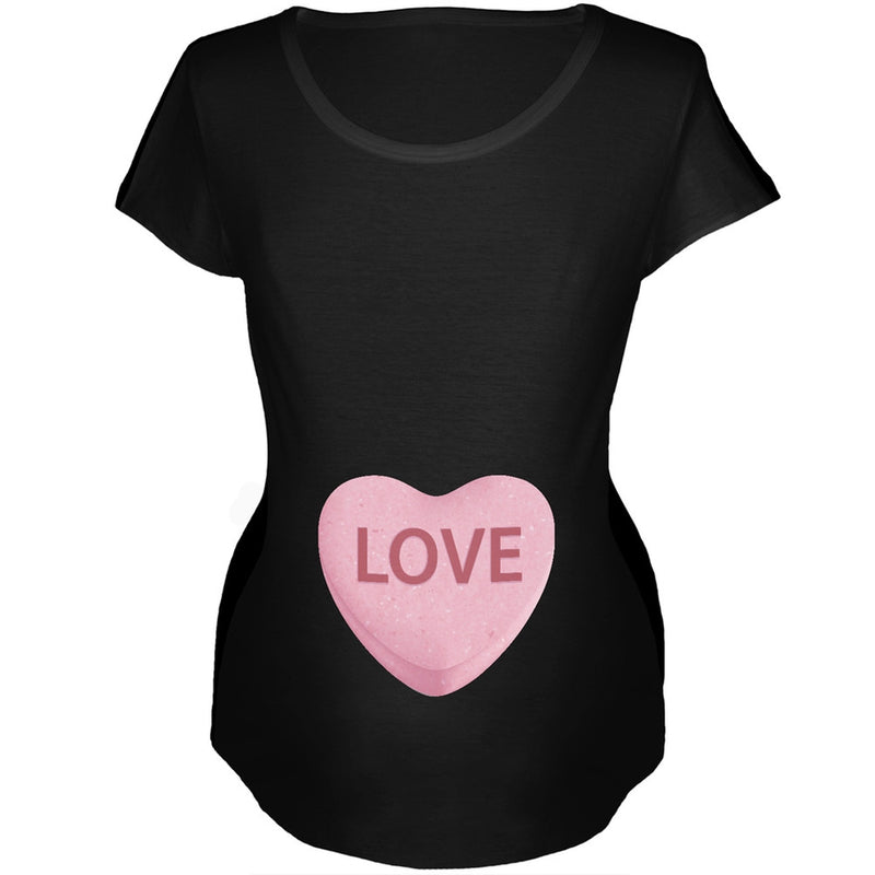 Pink Love Candy Heart Womens Black Soft Maternity Long Sleeve T-Shirt Maternity T-Shirts Old Glory   