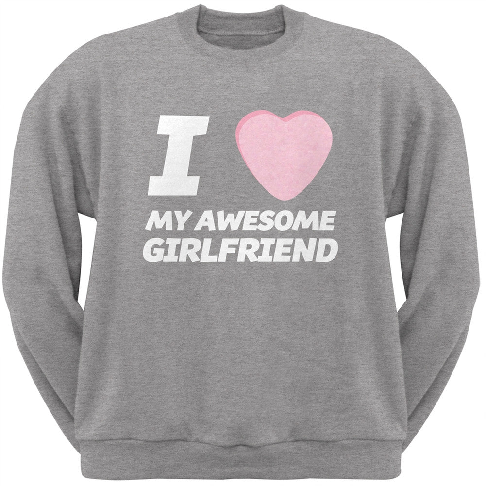 I Love My Awesome Girlfriend Candy Heart Black Adult Crew Neck Sweatshirt Men's Sweatshirts Old Glory   