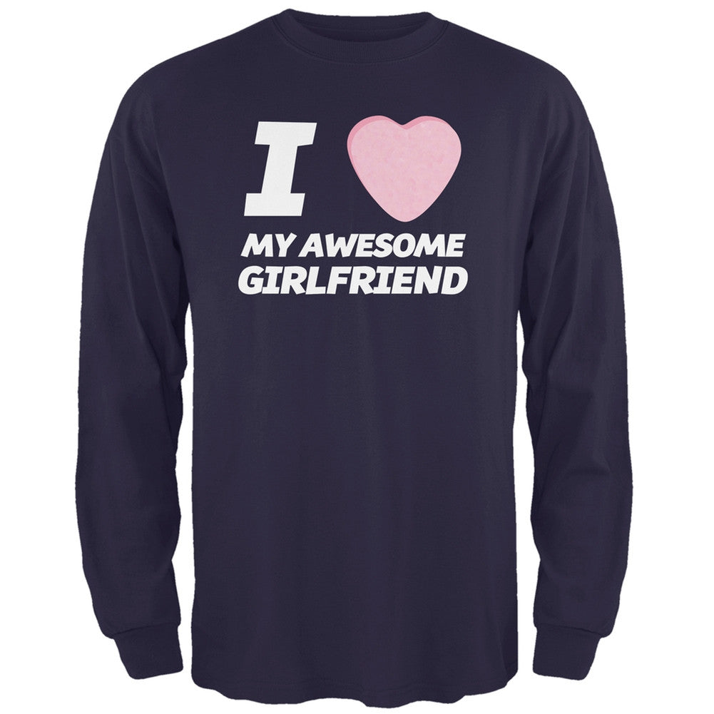 I Love My Awesome Girlfriend Candy Heart Black Adult Long Sleeve T-Shirt Men's Long Sleeves Old Glory   