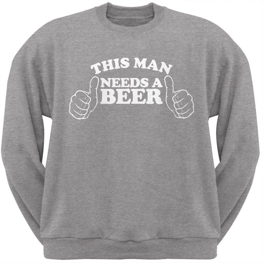 St. Patricks Day - This Man Needs a Beer Heather Grey Adult Crew Neck Sweatshirt Men's Sweatshirts Old Glory 2XL Green 