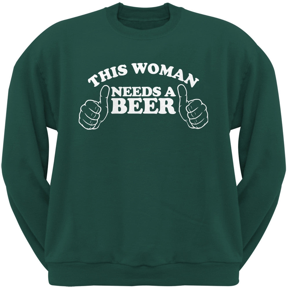 St. Patricks Day This Woman Needs a Beer Forest Green Adult Crew Neck Sweatshirt Men's Sweatshirts Old Glory 2XL Green 