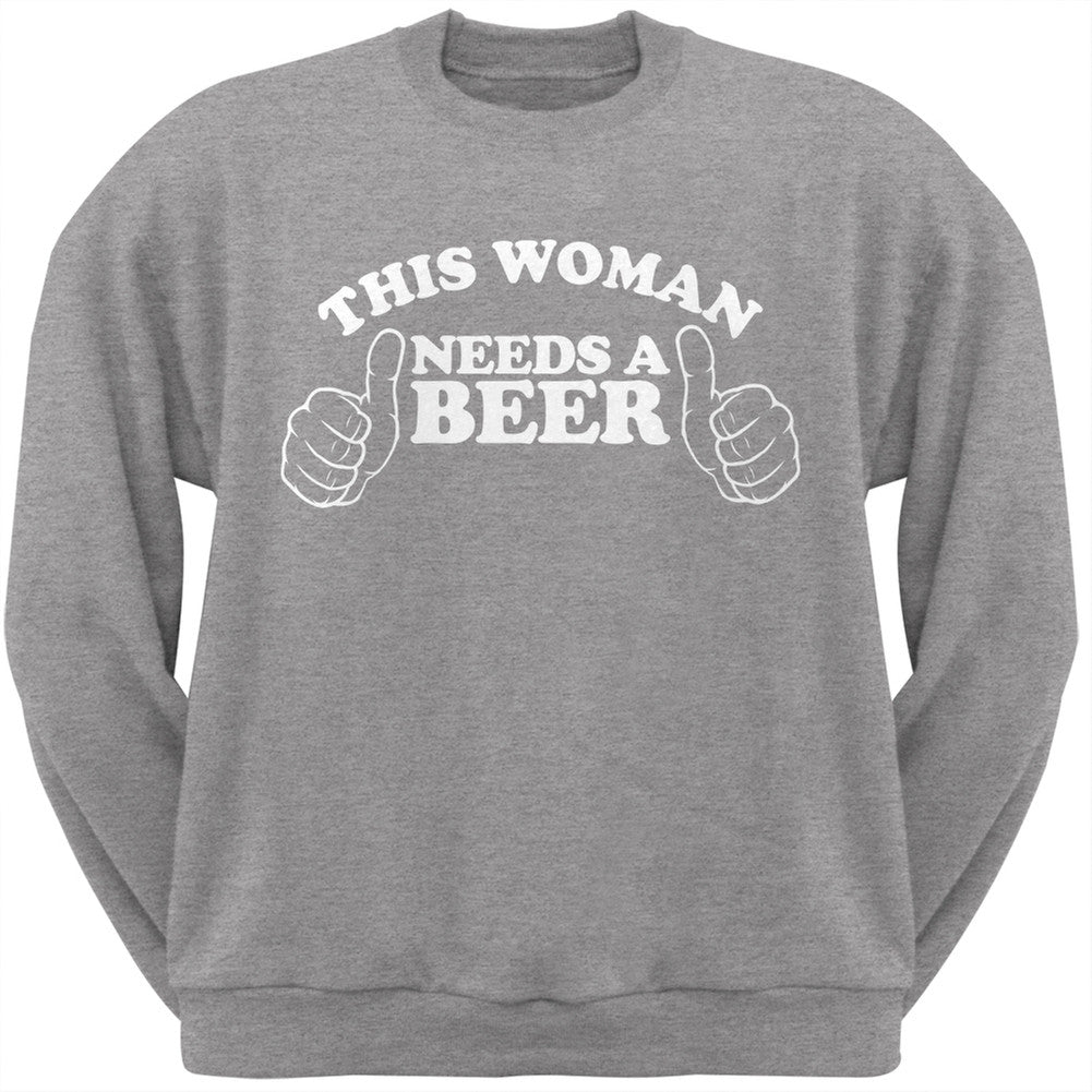 St. Patricks Day This Woman Needs a Beer Heather Grey Adult Crew Neck Sweatshirt Men's Sweatshirts Old Glory 2XL Grey 