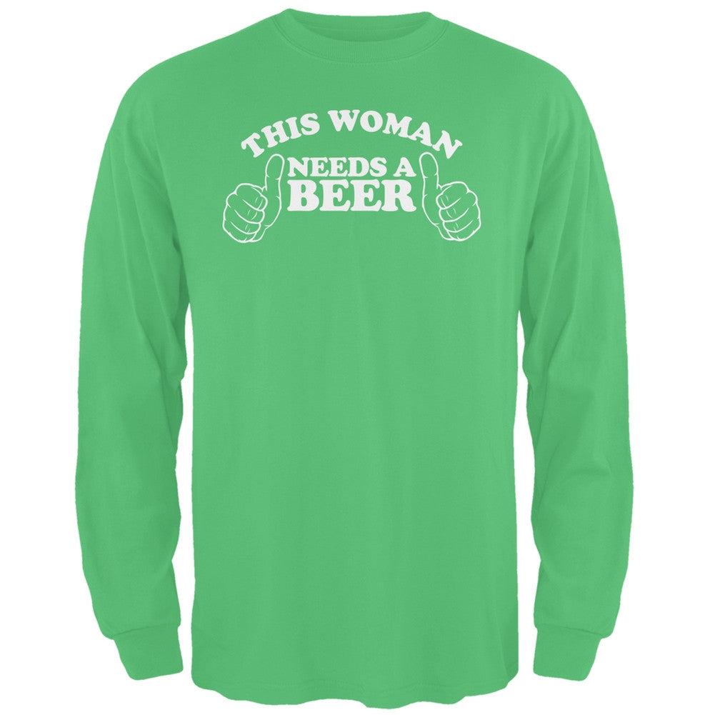 St. Patricks Day - This Woman Needs a Beer Irish Green Adult Long Sleeve T-Shirt Men's Long Sleeves Old Glory 2XL Green 