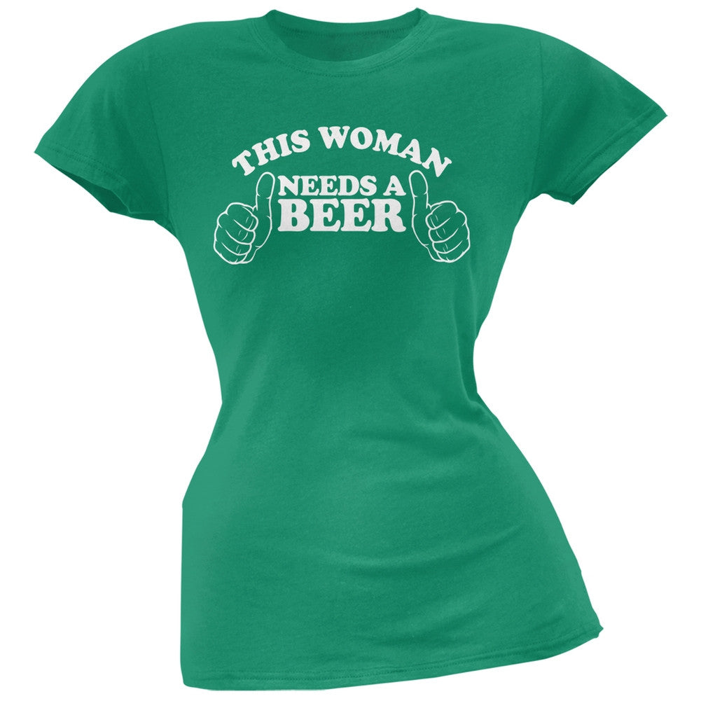 St. Patricks Day - This Woman Needs a Beer Kelly Green Soft Juniors T-Shirt Juniors T-Shirts Old Glory 2XL Green 