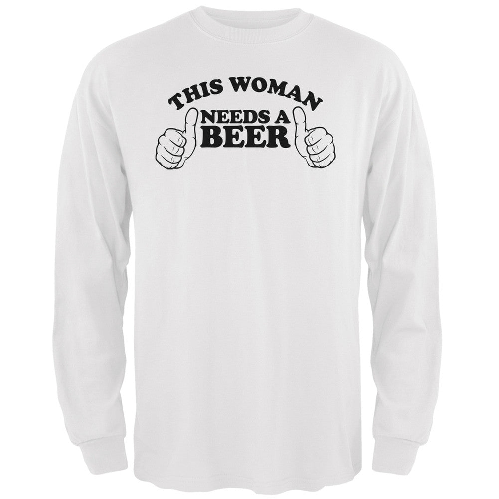 St. Patricks Day - This Woman Needs a Beer White Adult Long Sleeve T-Shirt Men's Long Sleeves Old Glory 2XL White 