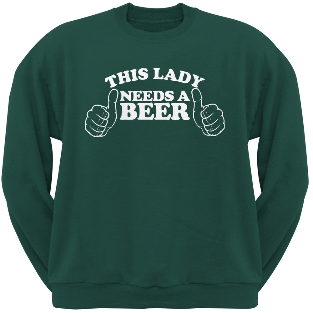 St. Patricks Day -This Lady Needs a Beer Forest Green Adult Crew Neck Sweatshirt Men's Sweatshirts Old Glory 2XL Black 